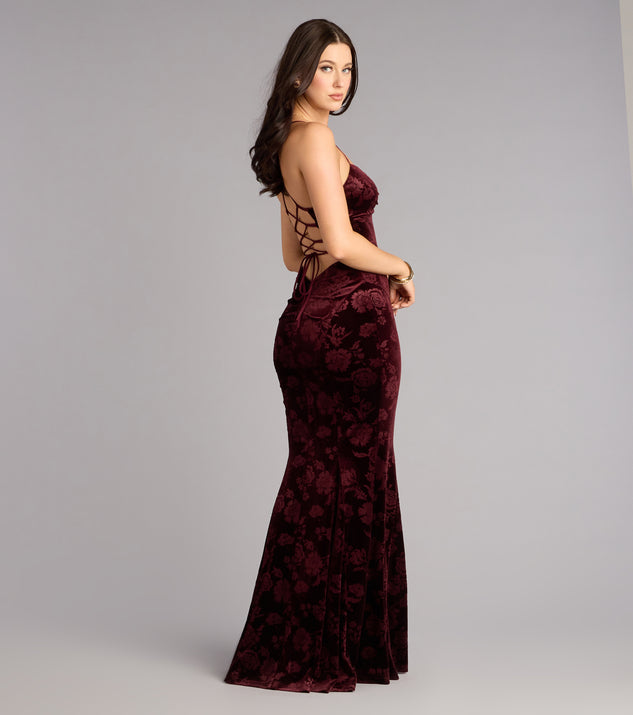 Windsor Mahalia Velvet Floral Lace-Up Formal Dress - Image 2