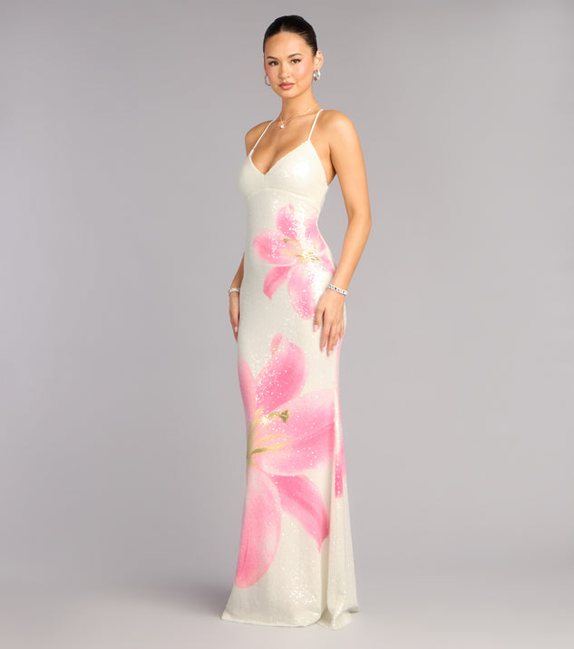Windsor Maia Floral Print Sequin Mermaid Dress - Image 2