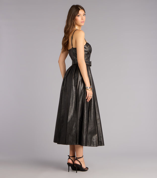 Windsor Meghan Faux Leather Corset A-Line Formal Dress - Image 3
