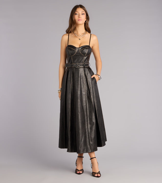 Windsor Meghan Faux Leather Corset A-Line Formal Dress - Image 2