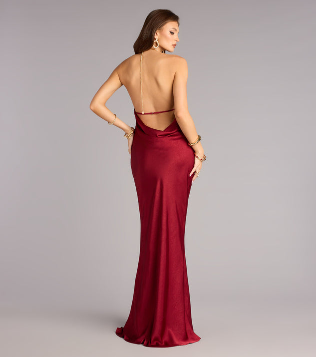 Windsor Meredith Satin Halter Open Back Formal Dress - Image 3
