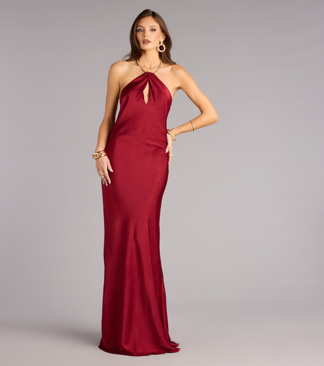 Windsor Meredith Satin Halter Open Back Formal Dress - Image 2