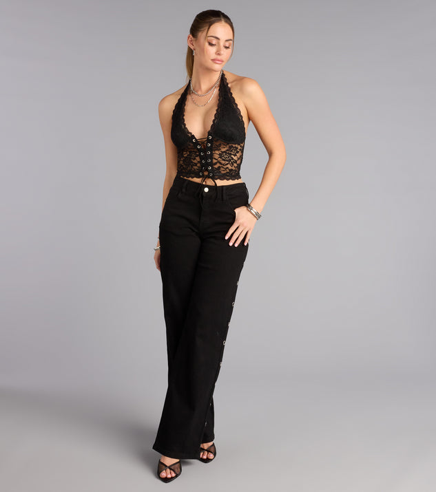Windsor Midnight Desire Lace Up Halter Crop Top - Image 3