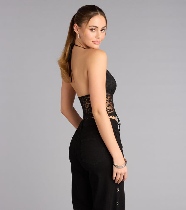 Windsor Midnight Desire Lace Up Halter Crop Top - Image 2