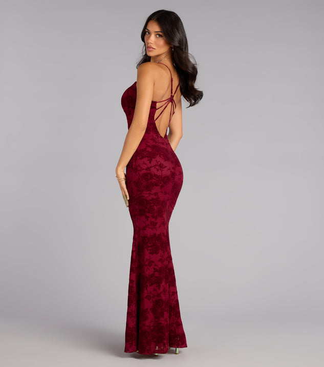 Windsor Mildred Flocked Velvet Strappy Mermaid Formal Dress - Image 2
