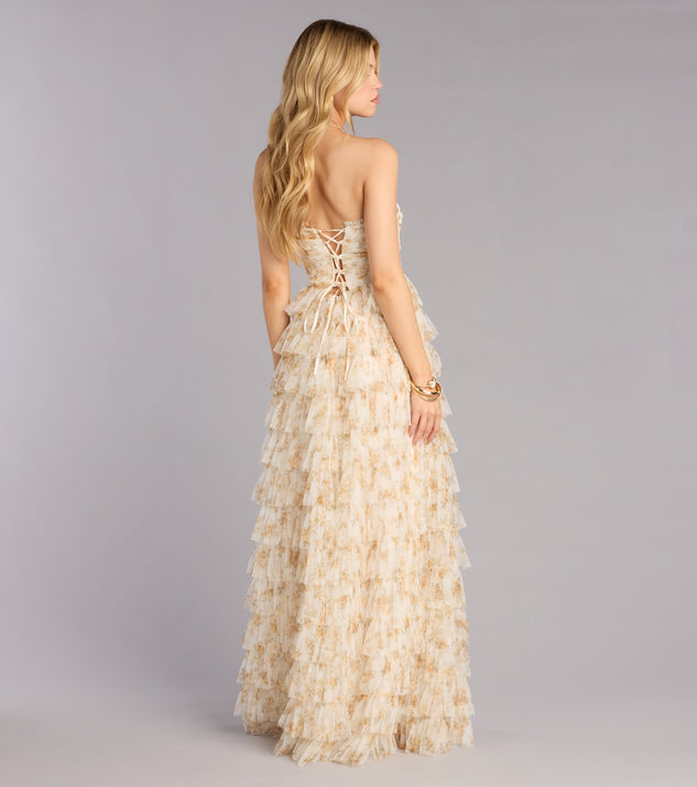 Windsor Milena Floral Mesh Ruffle A-Line Gown - Image 2