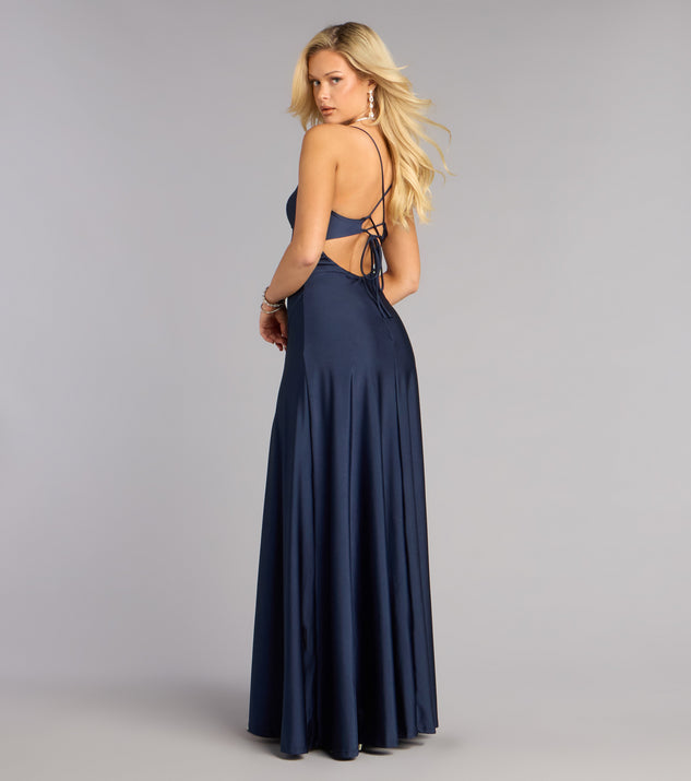 Windsor Mindy Satin A-Line Slit Formal Dress - Image 2