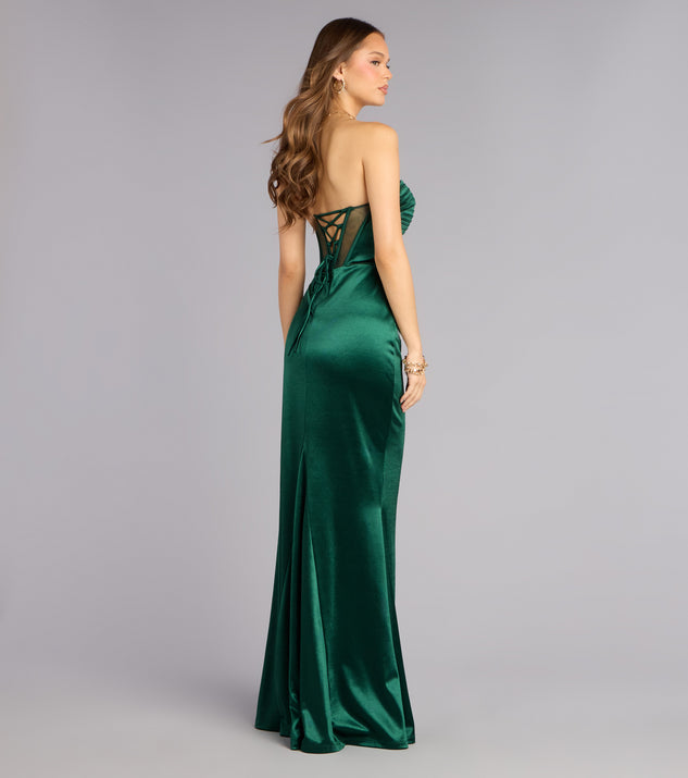 Windsor Olive Satin Lace-Up Corset Formal Dress - Image 2