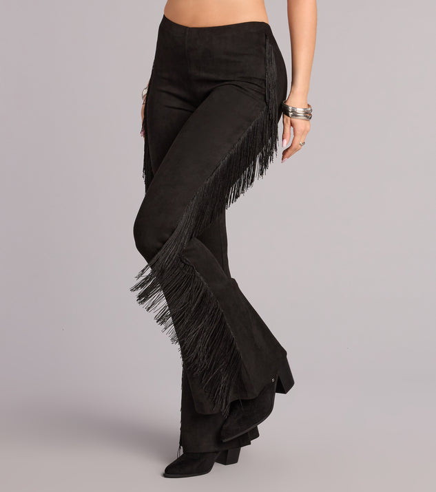Windsor Outlaw Attitude Fringe Faux Suede Flare Pants - Image 3