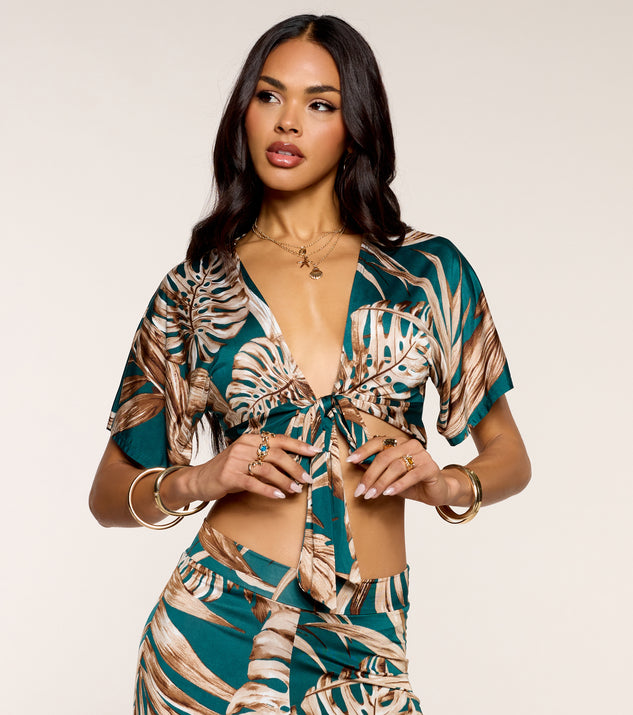 Windsor Palm Print Daydream Tie-Front Top - Image 3