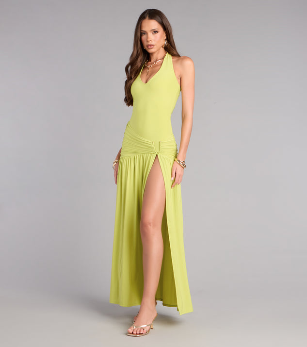 Windsor Plans Booked Halter Slit Maxi Dress - Image 3