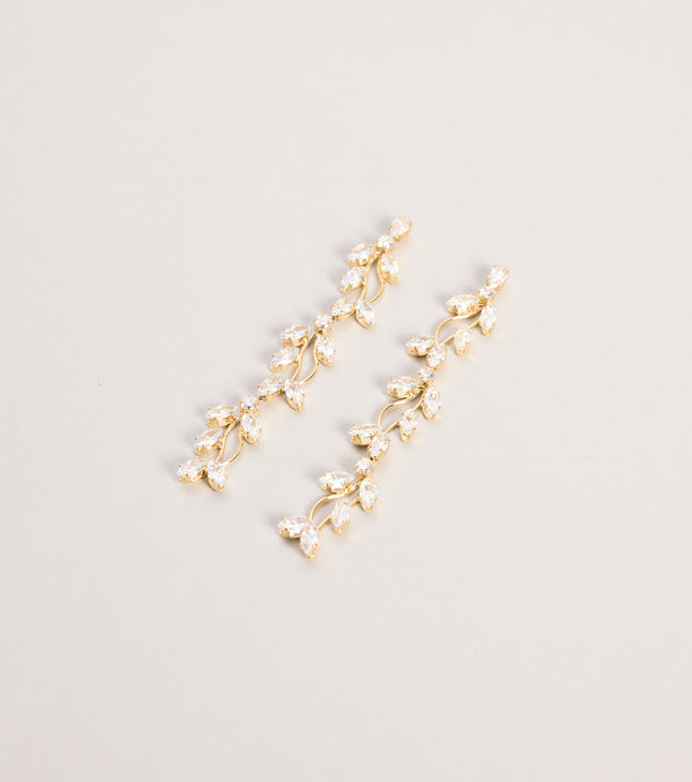 Windsor Polished Poise Cubic Zirconia Leaf Drop Earrings - Image 3