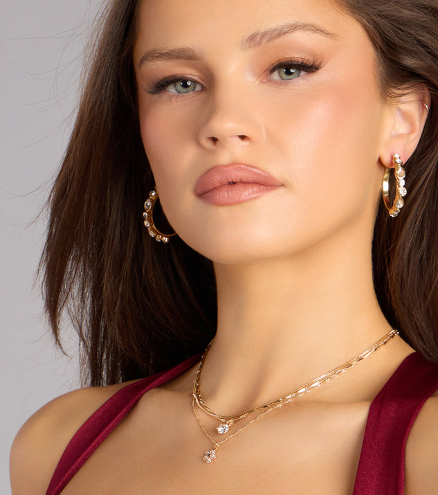 Windsor Pretty Glam Rhinestone Flower Charm Layered Necklace - Image 2