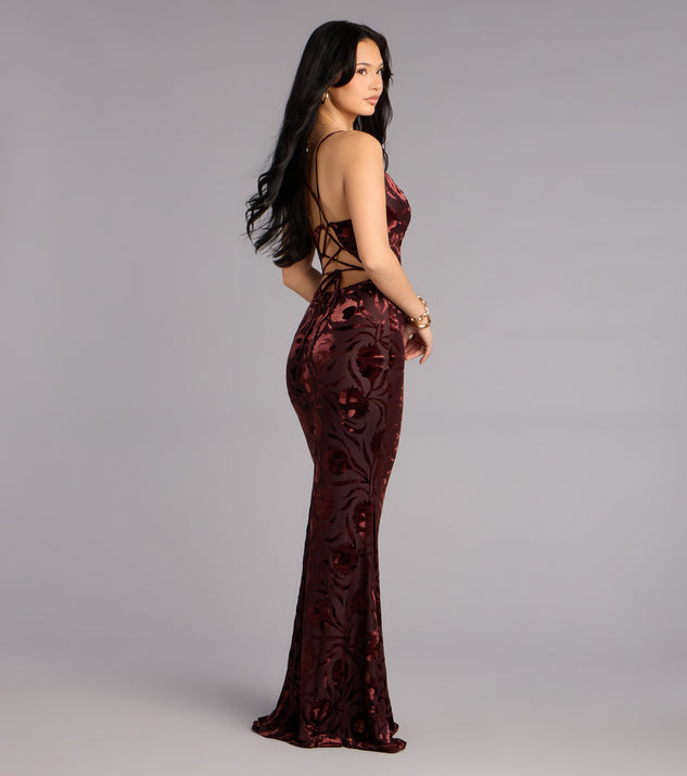 Windsor Primrose Velvet Pattern Lace-Up Formal Dress - Image 2