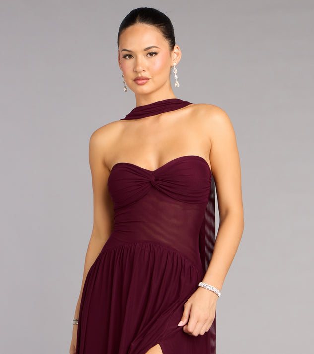 Windsor Rhea Mesh Strapless A-Line Dress With Scarf - Image 3