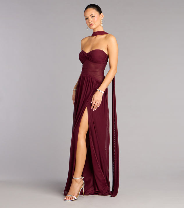 Windsor Rhea Mesh Strapless A-Line Dress With Scarf - Image 2