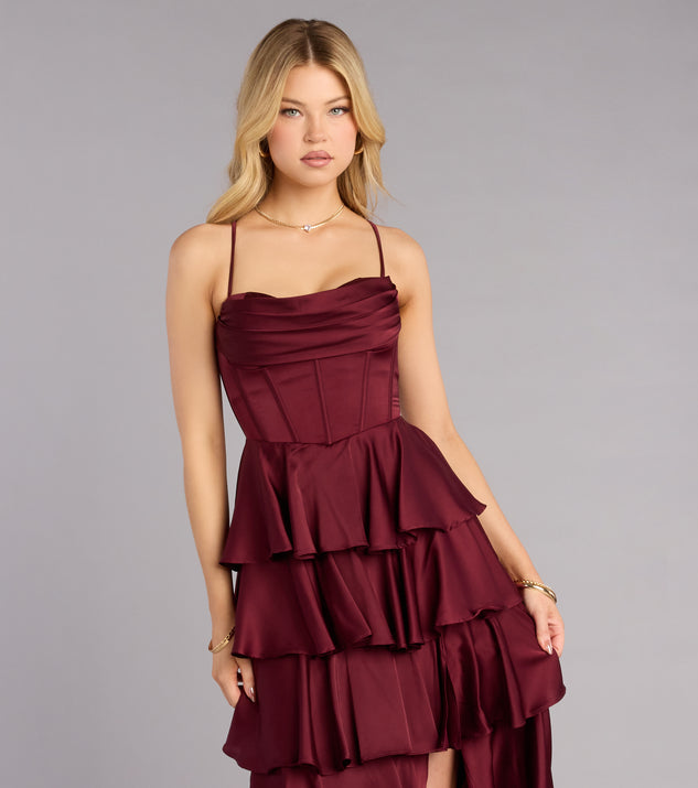 Windsor Rose Satin Ruffle A-Line Formal Dress - Image 3