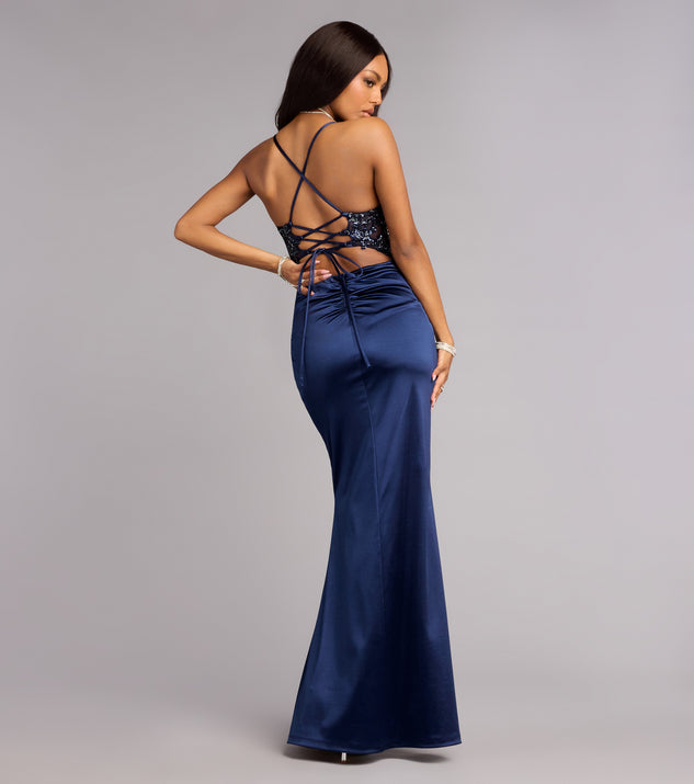 Windsor Rose Satin Sequin Corset Formal Dress - Image 2