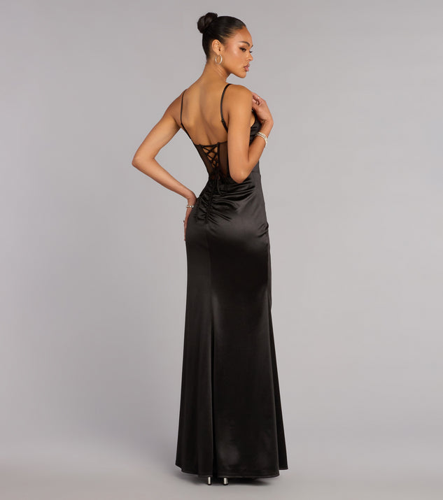 Windsor Ruth Satin Corset Slit Formal Dress - Image 2