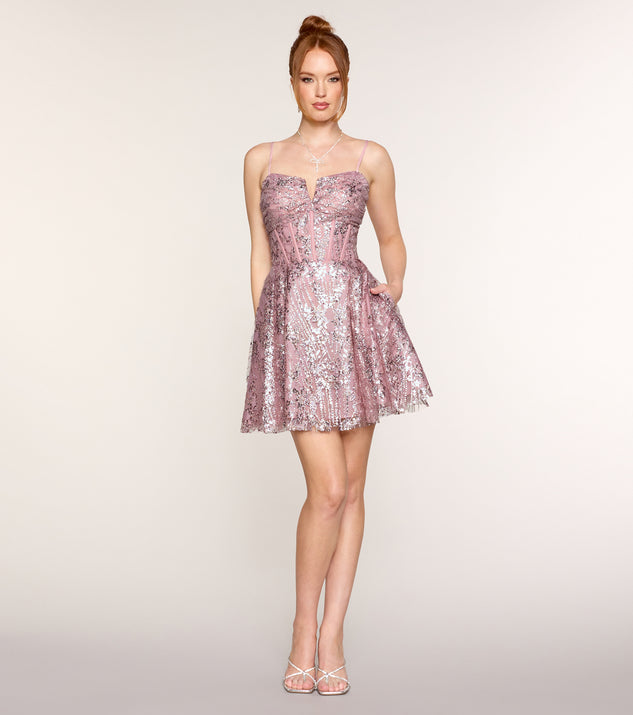 Windsor Sabrina Glitter Mesh Corset A Line Mini Dress - Image 2