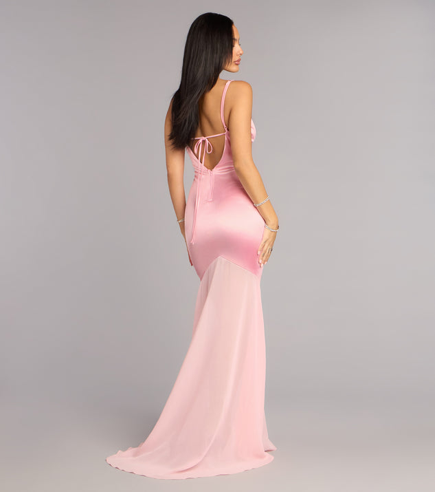 Windsor Sandy Satin Tie-Back Chiffon Formal Dress - Image 3