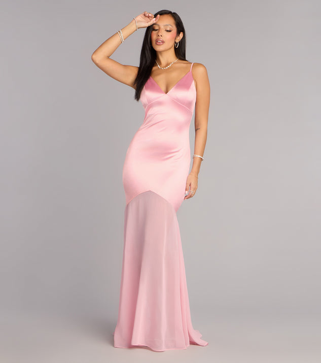 Windsor Sandy Satin Tie-Back Chiffon Formal Dress - Image 2