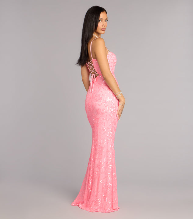 Windsor Savanna Floral Sequin Lace-Up Formal Dress - Image 2