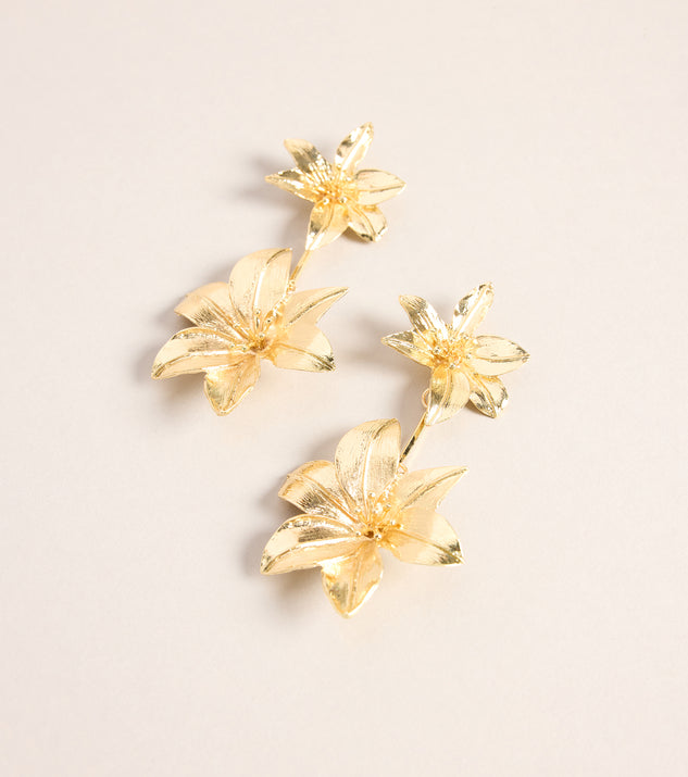 Windsor Sculpted Drama Flower Statement Linear Earrings - Image 3