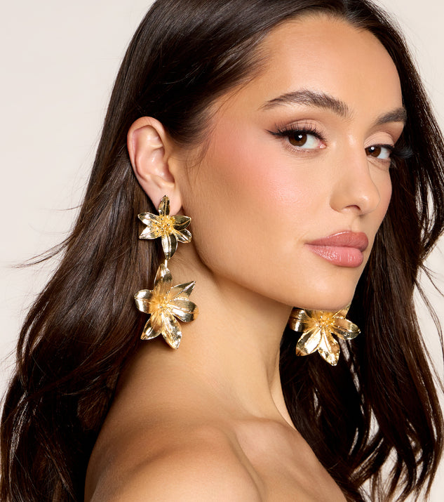 Windsor Sculpted Drama Flower Statement Linear Earrings - Image 2