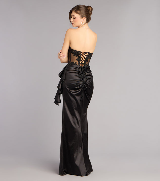 Windsor Sharon Floral Applique Satin Formal Dress - Image 2