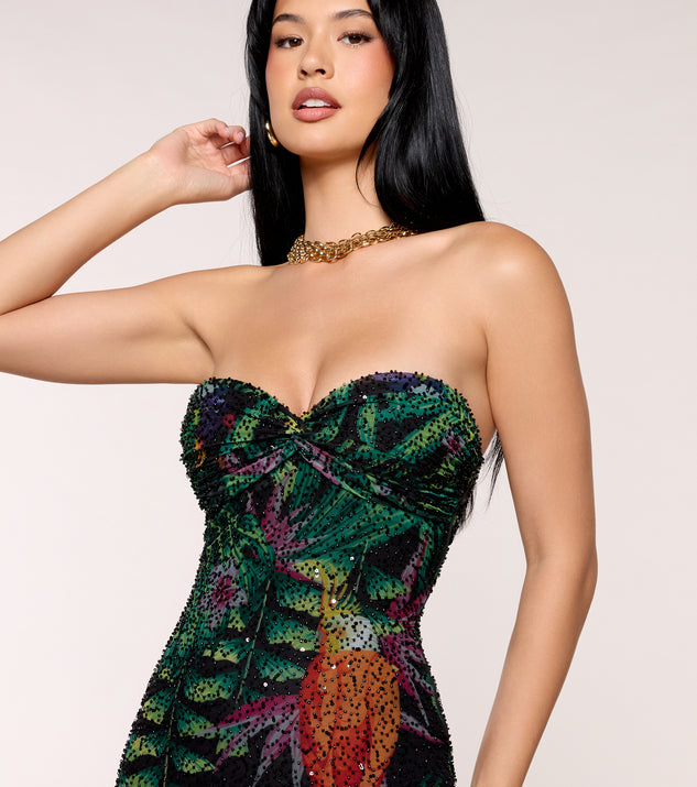 Windsor Shay Tropical Printed Bead Mini Dress - Image 3