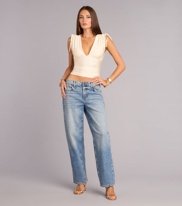 Windsor Sleek Look V-Neck Ruched Knit Top - Image 3