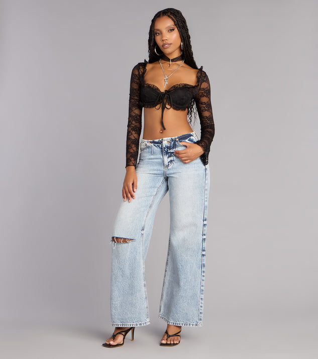 Windsor So Romantic Lace Long Sleeve Crop Top - Image 2