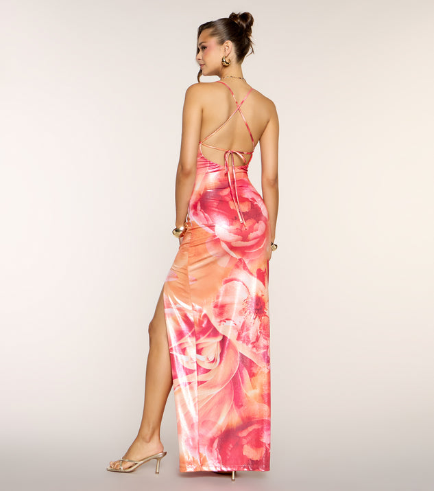 Windsor Sofie Metallic Floral High-Slit Formal Dress - Image 3