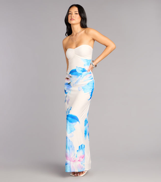 Windsor Soft Focus Muse Floral Lace-Up Maxi Tube Dress - Image 2