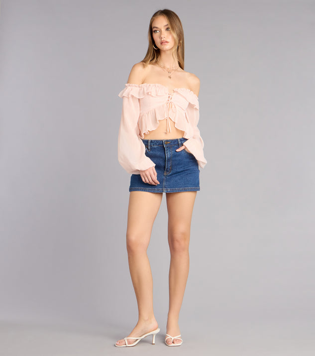 Windsor Soft Romance Ruffle Off-The-Shoulder Crop Top - Image 3