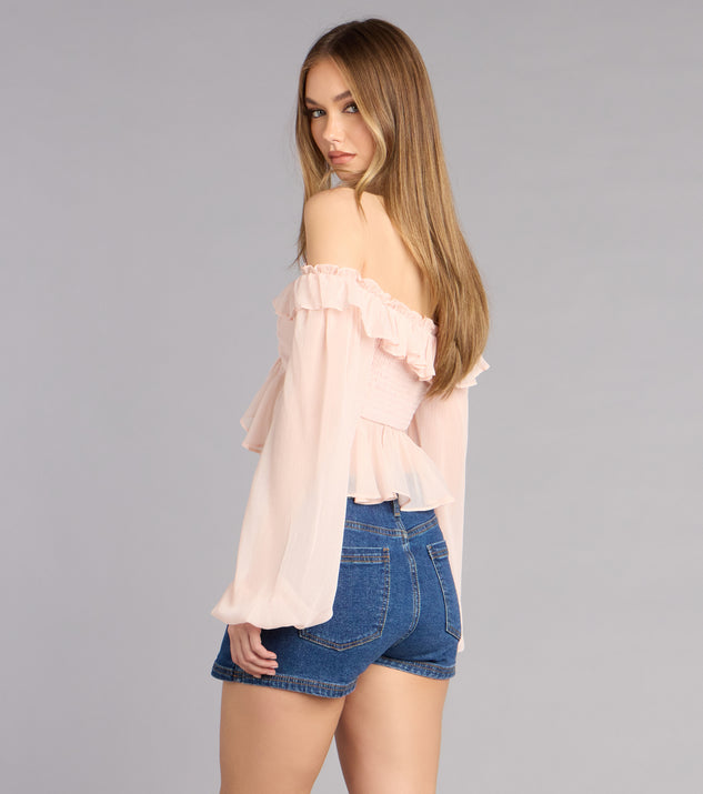 Windsor Soft Romance Ruffle Off-The-Shoulder Crop Top - Image 2