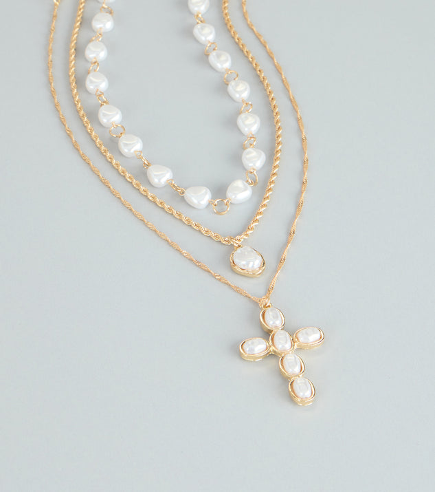 Windsor Soft Shine Faux Pearl Cross Charm Necklace Set - Image 3