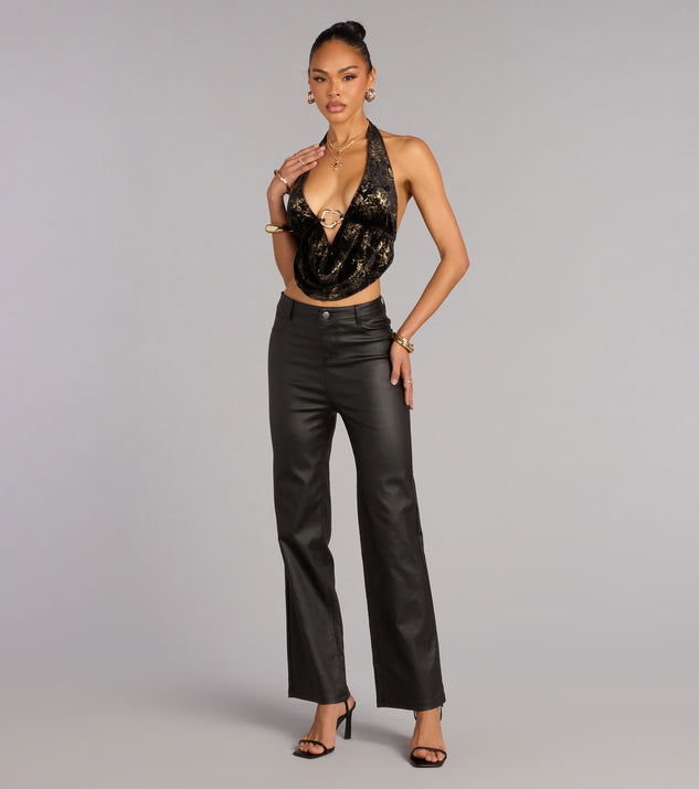 Windsor Soft Shine Foiled Velvet Halter Crop Top - Image 3