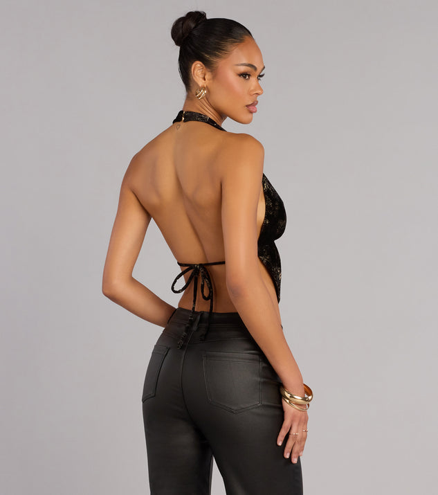 Windsor Soft Shine Foiled Velvet Halter Crop Top - Image 2