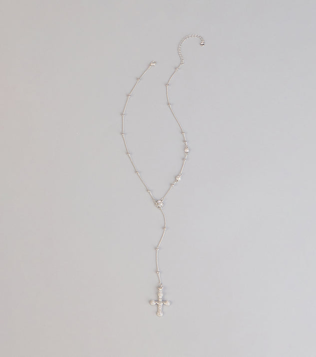Windsor Soft Shine Rhinestone Cross Lariat Necklace - Image 3