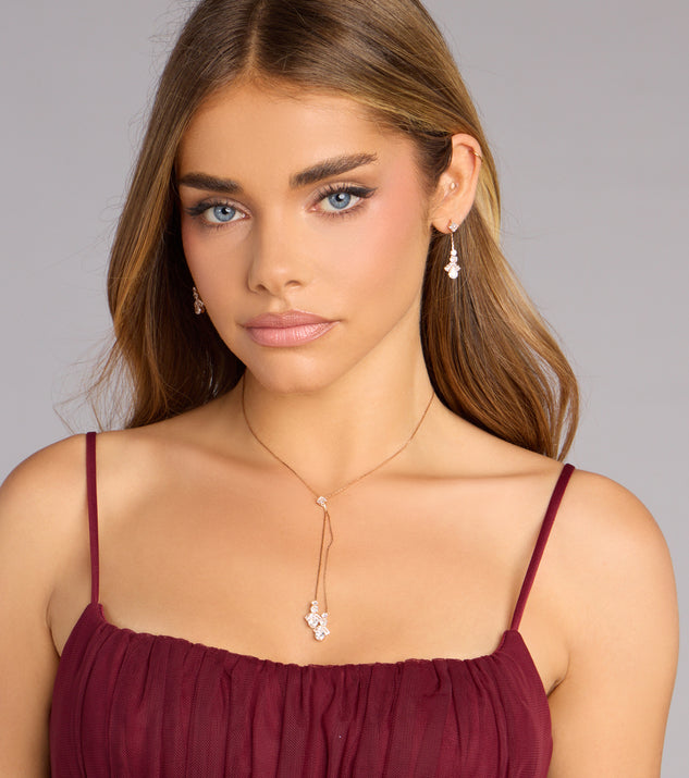 Windsor Soft Sparkle Rhinestone Lariat Necklace And Earrings Set - Image 3
