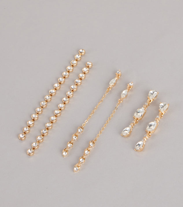 Windsor Stacked And Shining Rhinestone Linear Earrings Set - Image 2