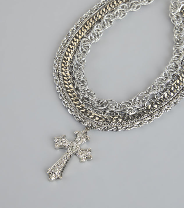 Windsor Stacked Up Layered Chain Cross Charm Necklace - Image 3
