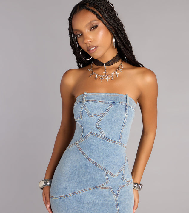 Windsor Star Struck Denim Tube Mini Dress - Image 3