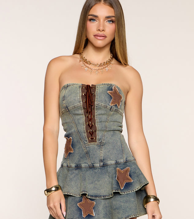 Windsor Starstruck Denim Corset Skater Dress - Image 3