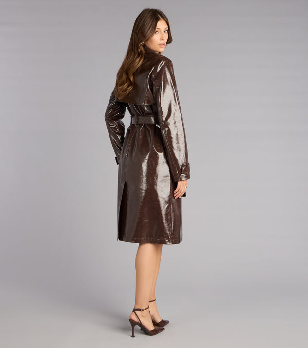 Windsor Statement Season Faux Leather Trench Coat - Image 2