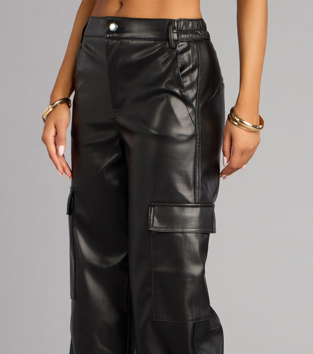 Windsor Street Code Faux Leather Cargo Pants - Image 3