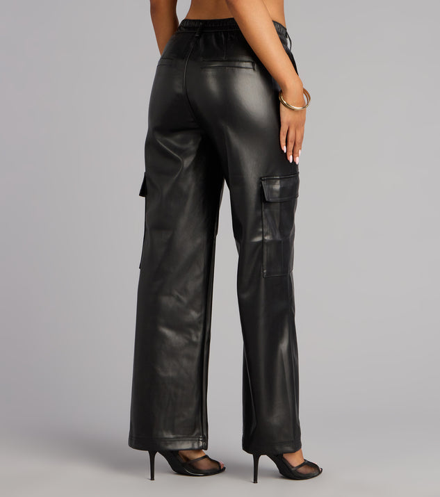 Windsor Street Code Faux Leather Cargo Pants - Image 2