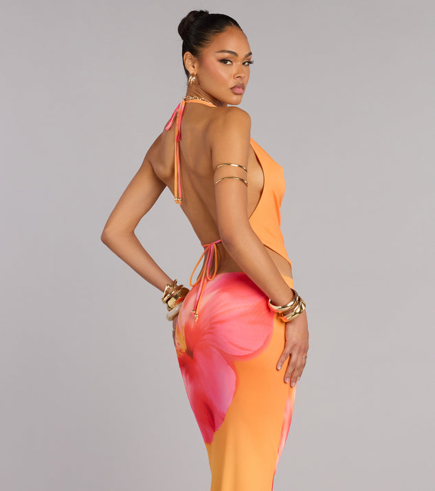 Windsor Sunset Mood Tropical Floral Halter Top - Image 2